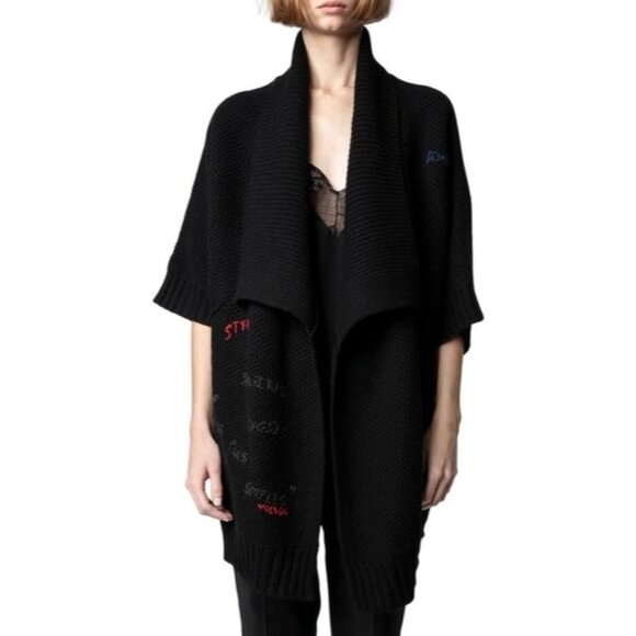 ZADIG & VOLTAIRE West Open Cashmere Cardigan In Noir XS/S - Picture 2 of 14